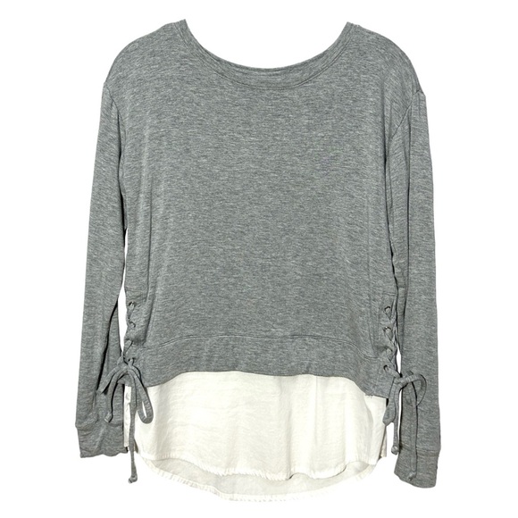 White House Black Market Tops - WHBM Long Sleeve Lace Up Sweatshirt with Faux Layer Shirt, Women’s size XS